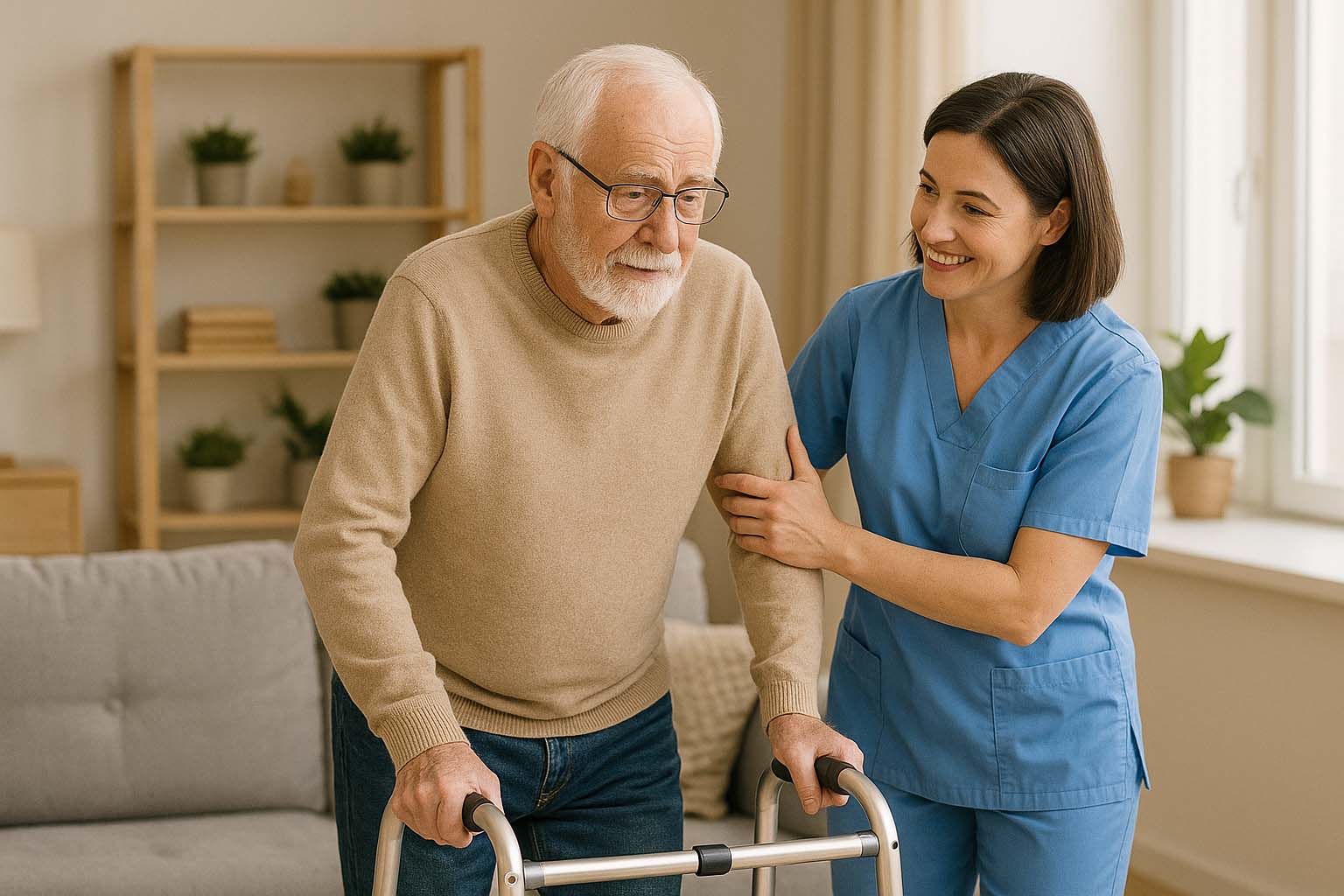 Compassionate caregiver assisting a senior