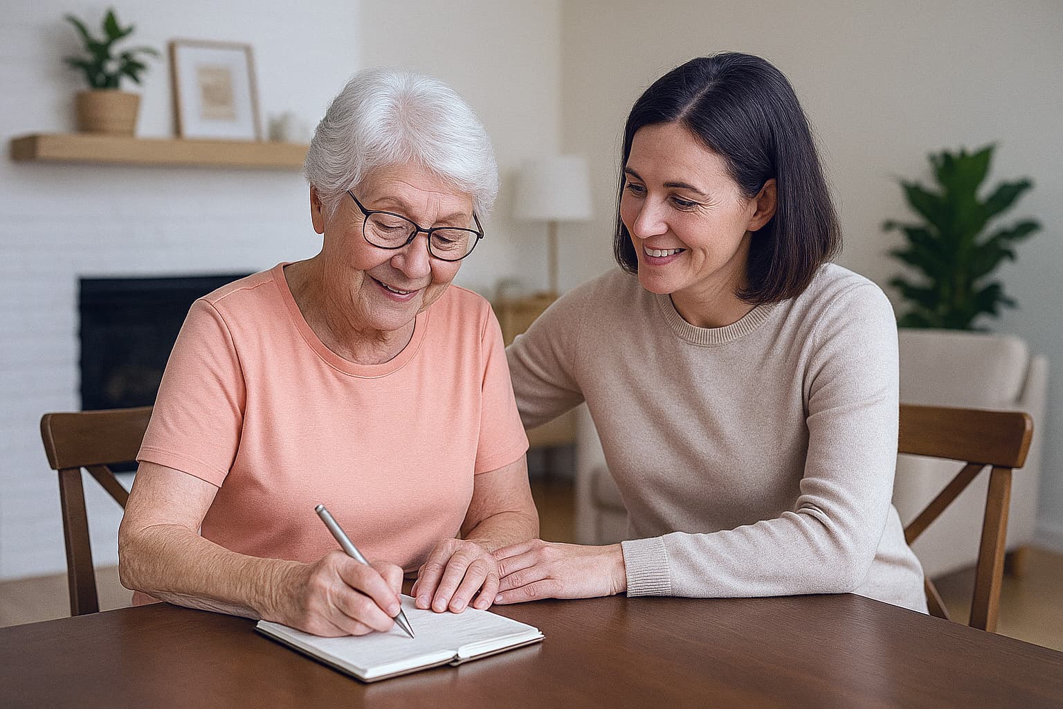 Compassionate caregiver assisting a senior at home